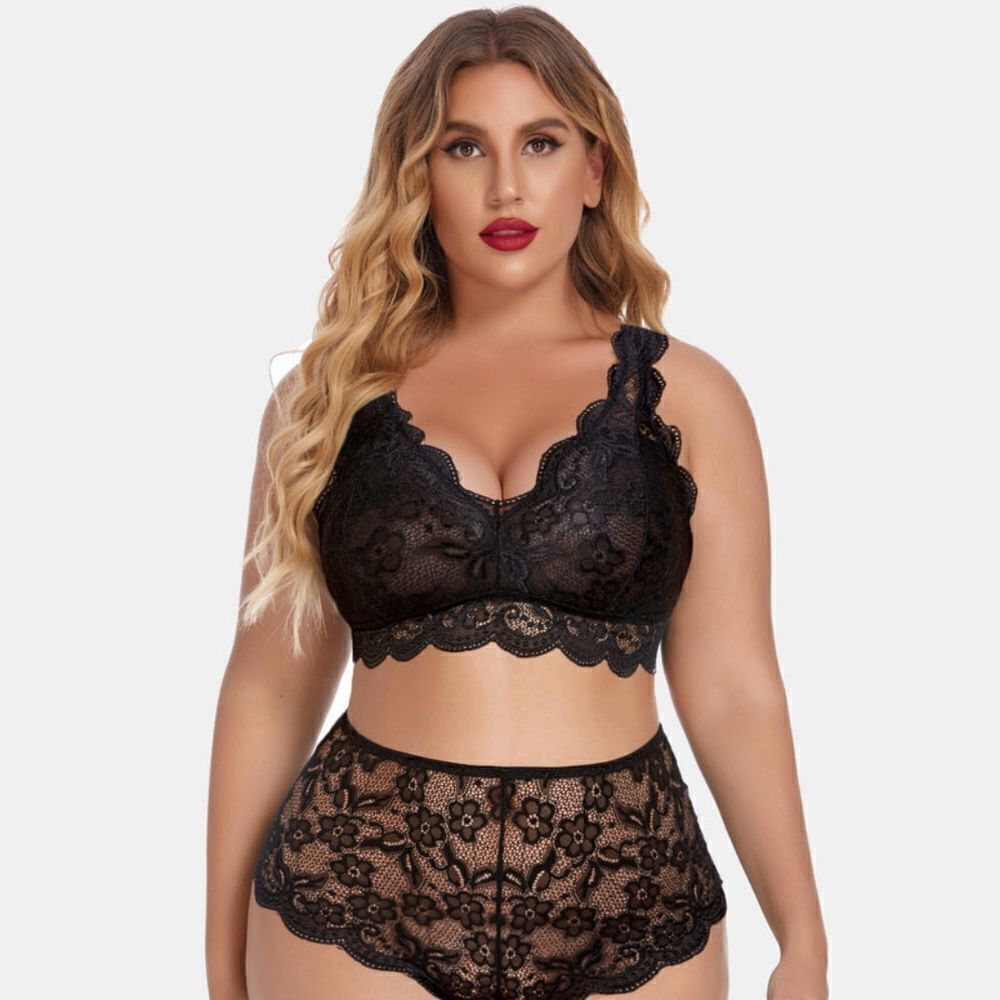 Avidlove Size Large Black Lace Sheer Halter Bralette